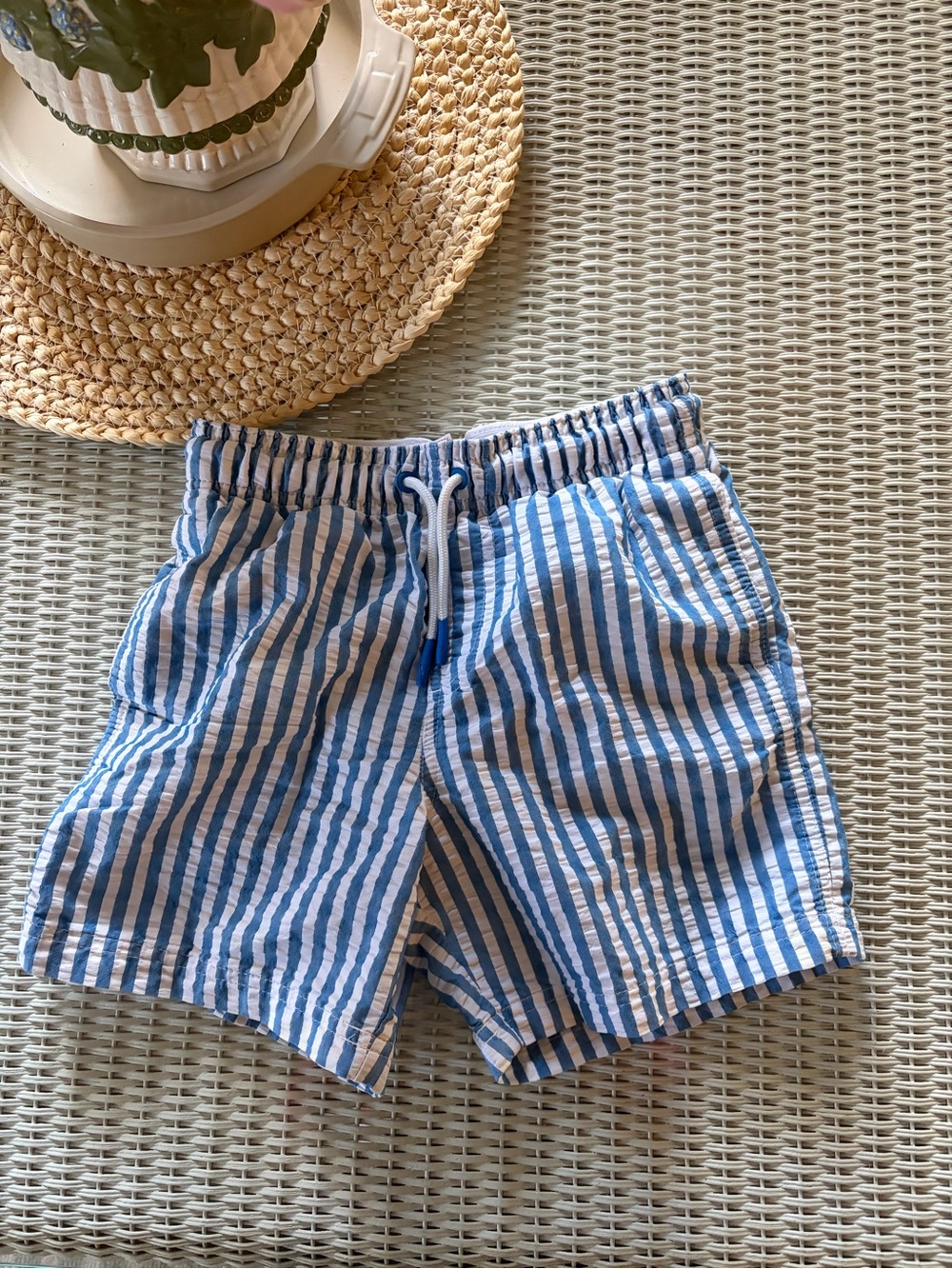 Cat & Jack Blue & White Vertical Stripe Swim Trunks